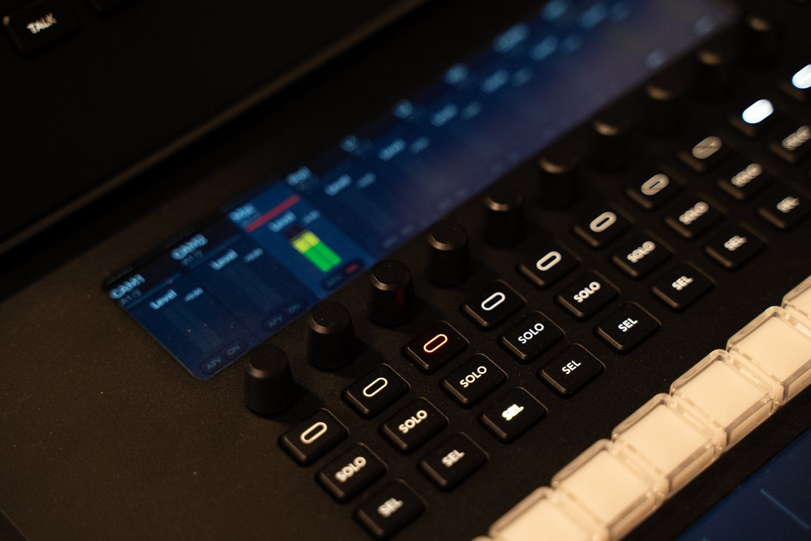 Audio mixing console in the control room